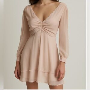 Keepsake the Label Blush Pink Double V-Neck Romantic Long Sleeve Mini Dress
